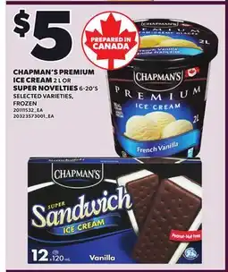 Independent City Market CHAPMAN'S PREMIUM ICE CREAM, 2 L OR OR SUPER NOVELTIES, 6-20'S offer