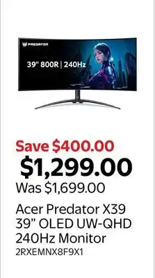 Walmart Acer Predator X39 39 OLED UW-QHD 240Hz Monitor offer