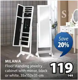 JYSK MILANIA Floor standing jewelry cabinet with mirror offer