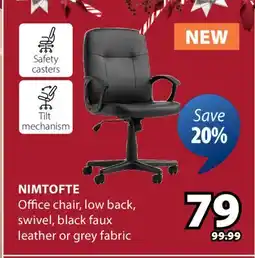 JYSK NIMTOFTE Office chair, low back, swivel, black faux leather or grey fabric offer