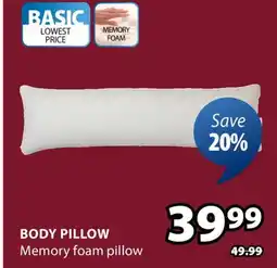 JYSK Body Pillow Memory foam pillow offer