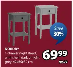 JYSK Nordby 1-drawer nightstand offer