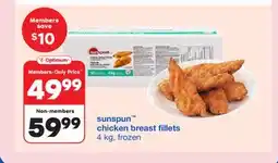 Wholesale Club SUNSPUN CHICKEN BREAST FILLETS, 4 kg offer