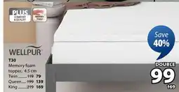 JYSK Wellpur T30 Memory foam topper offer