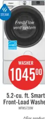 The Brick Whirlpool 5.2 Cu. Ft. Smart Front-Load Washer with FreshFlow Vent System - White - WFW5720RW offer