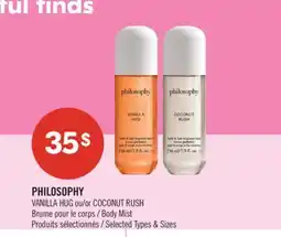 Pharmaprix PHILOSOPHY VANILLA HUG or COCONUT RUSH Body Mist offer