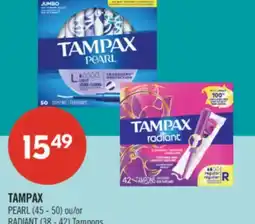 Pharmaprix TAMPAX PEARL (45 - 50) or RADIANT (38 - 42) Tampons offer