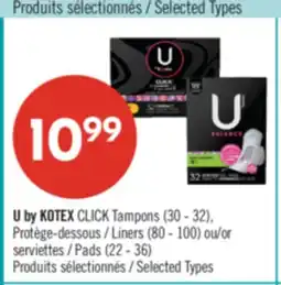Pharmaprix U by KOTEX CLICK Tampons (30 - 32), Liners (80 - 100) or Pads (22 - 36) offer