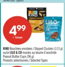 Pharmaprix KIND Dipped Clusters (113 g) or LILO & CO Peanut Butter Cups (96 g) offer