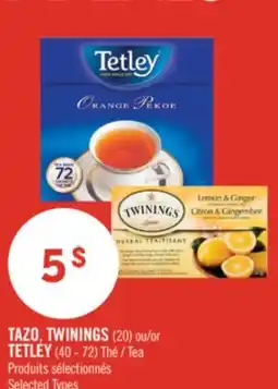 Pharmaprix TAZO, TWININGS (20) or TETLEY (40 - 72) Tea offer