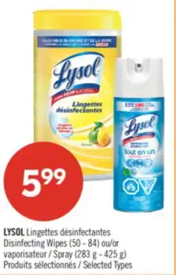 Pharmaprix LYSOL Disinfecting Wipes (50 - 84) or Spray (283 g - 425 g) offer