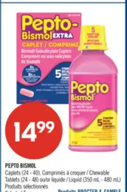 Pharmaprix PEPTO BISMOL Caplets (24 - 40), Chewable Tablets (24 - 48) or Liquid (350 mL - 480 mL) offer