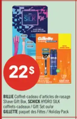 Pharmaprix BILLIE Shave Gift Box, SCHICK HYDRO SILK Gift Set or/or GILLETTE Holiday Pack offer