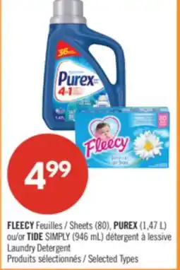 Pharmaprix FLEECY Sheets (80), PUREX (1,47 L) or TIDE SIMPLY (946 mL) Laundry Detergent offer