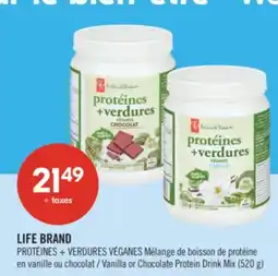 Pharmaprix LIFE BRAND PROTÉINES + VERDURES VÉGANES Vanilla or Chocolate Protein Drink Mix offer