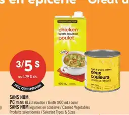 Pharmaprix NO NAME, PC BLUE MENU Broth (900 mL) or NO NAME Canned Vegetables offer
