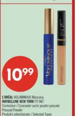 Pharmaprix L'ORÉAL VOLUMINOUS Mascara, MAYBELLINE NEW YORK FIT ME!Concealer or Pressed Powder offer