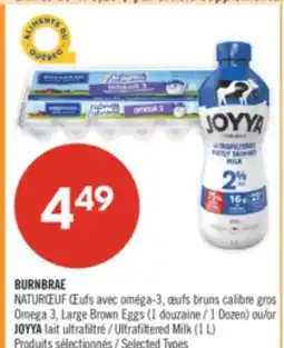 Pharmaprix BURNBRAE NATURŒUF Œufs avec oméga-3, Large Brown Eggs (1 Dozen) or JOYYA Ultrafiltered Milk (1 L) offer
