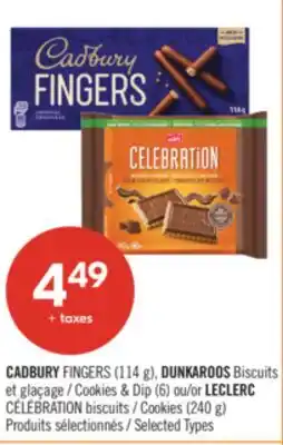 Pharmaprix CADBURY FINGERS (114 g) DUNKAROOS Cookies & Dip (6) or LECLERC CÉLÉBRATION Cookies (240 g) offer