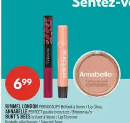 Pharmaprix RIMMEL LONDON PROVOCALIPS Lip Gloss, ANNABELLE PERFECT Bronzer or BURT'S BEES Lip Shimmer offer