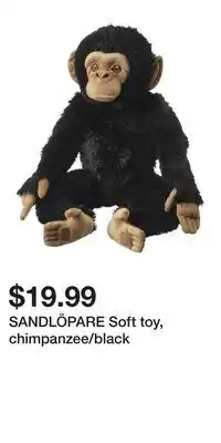 IKEA SANDLÖPARE Soft toy, chimpanzee/black offer