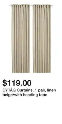 IKEA DYTÅG Curtains, 1 pair, linen beige/with heading tape offer