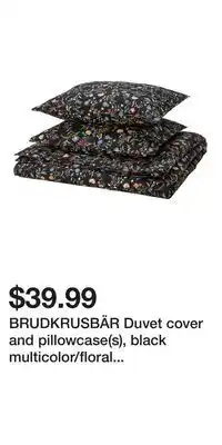 IKEA BRUDKRUSBÄR Duvet cover and pillowcase(s), black multicolor/floral pattern offer