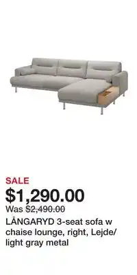 IKEA LÅNGARYD 3-seat sofa w chaise lounge, right, Lejde/light gray metal offer