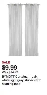 IKEA BYMOTT Curtains, 1 pair, white/light gray striped/with heading tape offer