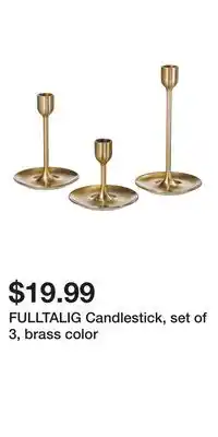 IKEA FULLTALIG Candlestick, set of 3, brass color offer