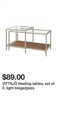 IKEA VITTSJÖ Nesting tables, set of 2, light beige/glass offer