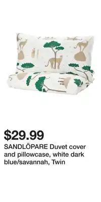 IKEA SANDLÖPARE Duvet cover and pillowcase, white dark blue/savannah, Twin offer