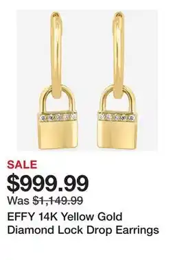 TSC Stores EFFY 14K Yellow Gold Diamond Lock Drop Earrings offer