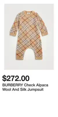 Holt Renfrew BURBERRY Check Alpaca Wool And Silk Jumpsuit offer