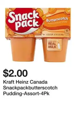 Dollarama Kraft Heinz Canada Snackpackbutterscotch Pudding-Assort-4Pk offer