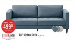 The Brick Metro 78 Fabric Sofa with Tufted Seat Cushions and Reversible Back Cushions - Grey offer