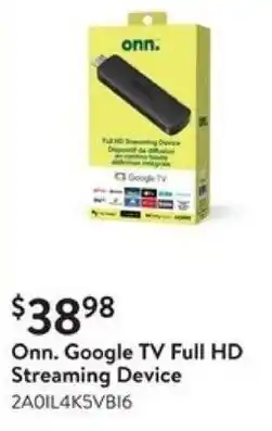 Walmart Onn. Google TV Full HD Streaming Device offer