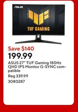 Staples ASUS 27 TUF Gaming 180Hz QHD IPS Monitor G-SYNC compatible offer