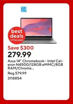 Staples Asus 14 Chromebook - Intel Celeron N4500/128GB eMMC/8GB RAM/Chrome OS with 3 months of Google AI Pro offer