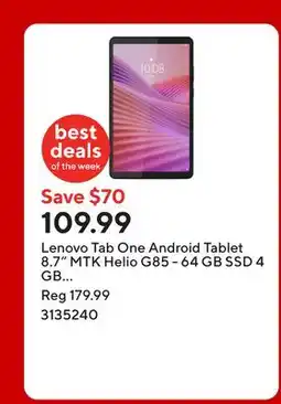 Staples Lenovo Tab One Android Tablet 8.7 MTK Helio G85 - 64 GB SSD 4 GB RAM with Folio Case - Luna Grey offer
