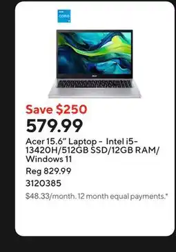 Staples Acer 15.6 Laptop - Intel i5-13420H/512GB SSD/12GB RAM/Windows 11 offer