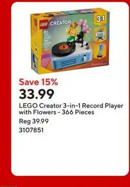 Staples LEGO Creator 3-in-1 Record Player with Flowers - 366 Pieces offer