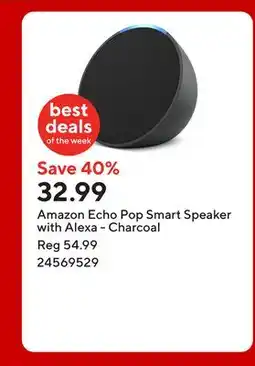 Staples Amazon Echo Pop Smart Speaker with Alexa - Charcoal offer
