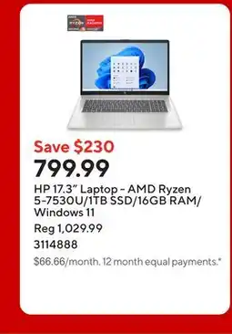 Staples HP 17.3 Laptop - AMD Ryzen 5-7530U/1TB SSD/16GB RAM/Windows 11 offer