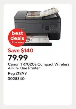 Staples Canon TR7020a Compact Wireless All-In-One Printer offer