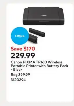 Staples Canon PIXMA TR160 Wireless Portable Printer with Battery Pack - Black offer