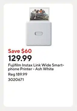 Staples Fujifilm Instax Link Wide Smartphone Printer - Ash White offer