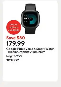 Staples Google Fitbit Versa 4 Smart Watch - Black/Graphite Aluminium offer