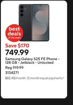 Staples Samsung Galaxy S25 FE Phone - 128 GB - Jetblack - Unlocked offer