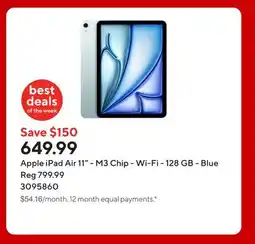 Staples Apple iPad Air 11 - M3 Chip - Wi-Fi - 128 GB - Blue offer